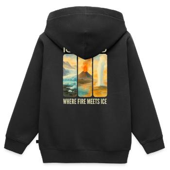 Island: Wo Feuer auf Eis trifft - Kinder Premium Organic Zip Hoodie - Schwarz - Hinten - AI Model Kid Male (0cm)