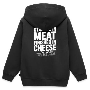 Started in Meat Finished in Cheese - Kids Premium Organic Zip-up Hoodie - black - Back - AI Model Kid Male (0cm)