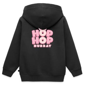 Hop Hop Hurray | Cute Bunny Saying Motif - Kids Premium Organic Zip-up Hoodie - black - Back - AI Model Kid Male (0cm)