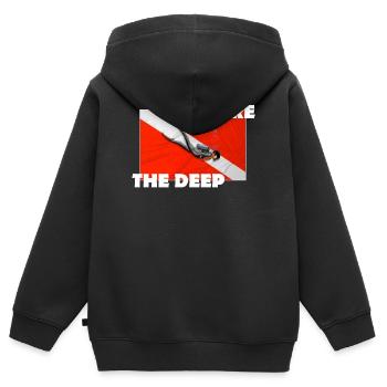 EXPLORE THE DEEP - Kinder Premium Organic Zip Hoodie - Schwarz - Hinten - AI Model Kid Male (0cm)