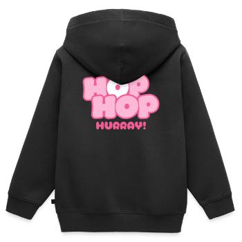Hop Hop Hourra | Motif de la jolie phrase de lapin - Sweat Premium à capuche zippé enfant bio - noir - Dos - AI Model Kid Male (0cm)