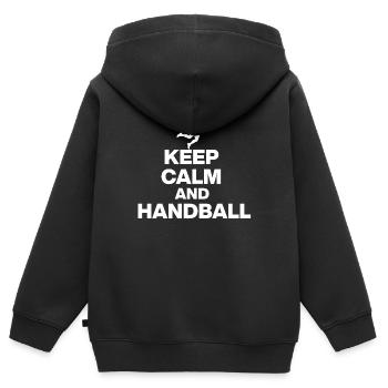 KEEP CALM AND HANDBALL! DEUTSCHLAND EUROPAMEISTER - Kinder Premium Organic Zip Hoodie - Schwarz - Hinten - AI Model Kid Male (0cm)