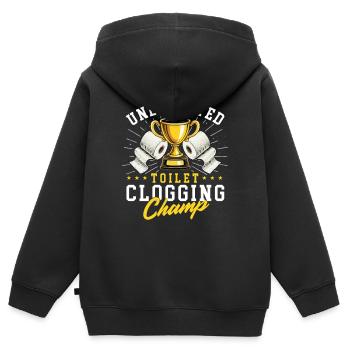 Blague sur le Champion Bouchon des Toilettes - Sweat Premium à capuche zippé enfant bio - noir - Dos - AI Model Kid Male (0cm)