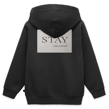 Reste – avec toi-même - Sweat Premium à capuche zippé enfant bio - noir - Dos - AI Model Kid Male (0cm)