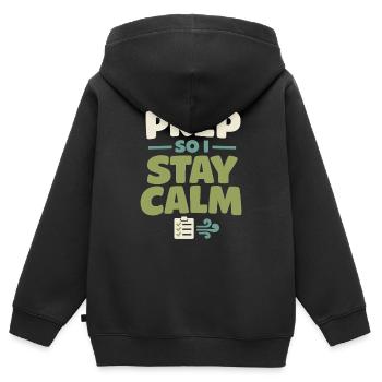 Le calme l’emporte sur la panique, le mode de vie, - Sweat Premium à capuche zippé enfant bio - noir - Dos - AI Model Kid Male (0cm)