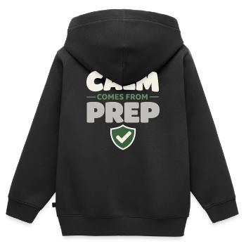 Le calme l’emporte sur la panique, le mode de vie, - Sweat Premium à capuche zippé enfant bio - noir - Dos - AI Model Kid Male (0cm)