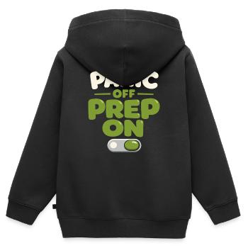 Le calme l’emporte sur la panique, le mode de vie, - Sweat Premium à capuche zippé enfant bio - noir - Dos - AI Model Kid Male (0cm)