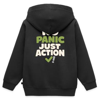 Le calme l’emporte sur la panique, le mode de vie, - Sweat Premium à capuche zippé enfant bio - noir - Dos - AI Model Kid Male (0cm)