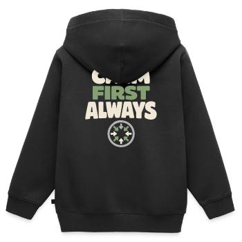Le calme l’emporte sur la panique, le mode de vie, - Sweat Premium à capuche zippé enfant bio - noir - Dos - AI Model Kid Male (0cm)