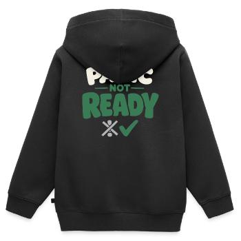 Le calme l’emporte sur la panique, le mode de vie, - Sweat Premium à capuche zippé enfant bio - noir - Dos - AI Model Kid Male (0cm)