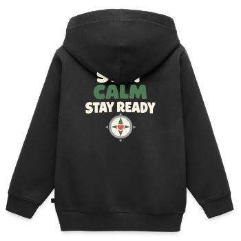 Le calme l’emporte sur la panique, le mode de vie, - Sweat Premium à capuche zippé enfant bio - noir - Dos - AI Model Kid Male (0cm)