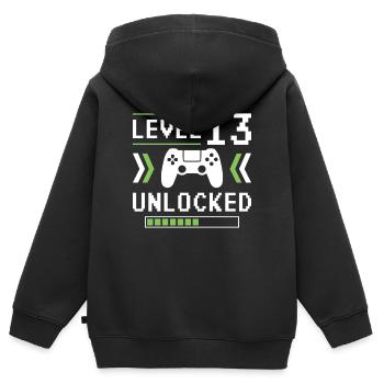 Level 13 - Kids Premium Organic Zip-up Hoodie - black - Back - AI Model Kid Male (0cm)