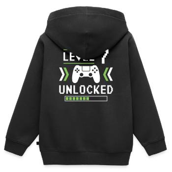 Level 7 freigeschaltet - Kinder Premium Organic Zip Hoodie - Schwarz - Hinten - AI Model Kid Male (0cm)
