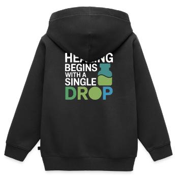 La guérison de l’homéopathie débute Single Drop Professional - Sweat Premium à capuche zippé enfant bio - noir - Dos - AI Model Kid Male (0cm)