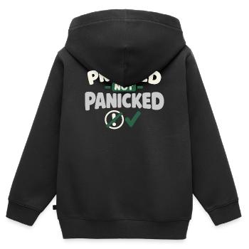 Le calme l’emporte sur la panique, le mode de vie, - Sweat Premium à capuche zippé enfant bio - noir - Dos - AI Model Kid Male (0cm)