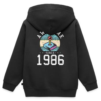 Folie depuis le joystick d’arcade de 1986 - Sweat Premium à capuche zippé enfant bio - noir - Dos - AI Model Kid Male (0cm)