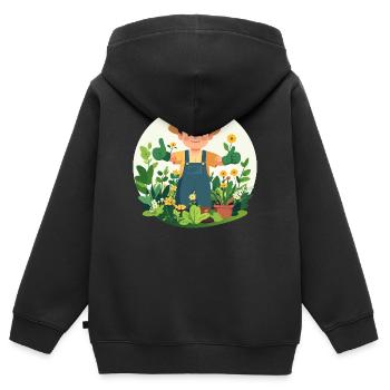 Motif de jardinier Green Thumb Plant Comprehenser - Sweat Premium à capuche zippé enfant bio - noir - Dos - AI Model Kid Male (0cm)