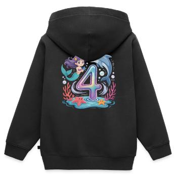 Meerjungfrau 4. Geburtstag 4 Jahre - Kinder Premium Organic Zip Hoodie - Schwarz - Hinten - AI Model Kid Male (0cm)