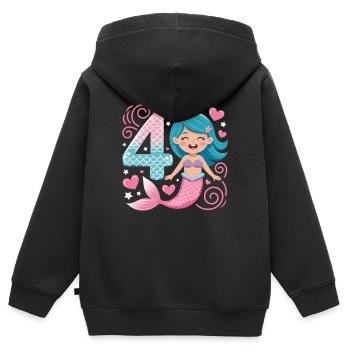 Meerjungfrau 4. Geburtstag 4 Jahre - Kinder Premium Organic Zip Hoodie - Schwarz - Hinten - AI Model Kid Male (0cm)