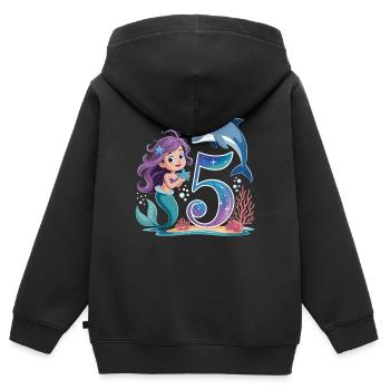 5e anniversaire de la Sirène 5 ans - Sweat Premium à capuche zippé enfant bio - noir - Dos - AI Model Kid Male (0cm)