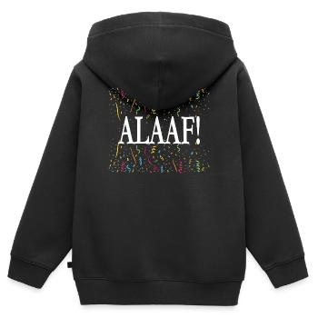ALAAF ! Chemise de carnaval avec confettis - Sweat Premium à capuche zippé enfant bio - noir - Dos - AI Model Kid Male (0cm)