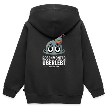 Le Lundi gras survit au carnaval de la gueule de bois édition 2026 - Sweat Premium à capuche zippé enfant bio - noir - Dos - AI Model Kid Male (0cm)
