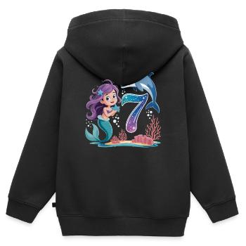 Meerjungfrau 7. Geburtstag 7 Jahre - Kinder Premium Organic Zip Hoodie - Schwarz - Hinten - AI Model Kid Male (0cm)
