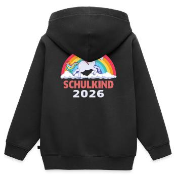 Schulkind 2026 Pferd Geschenk - Kinder Premium Organic Zip Hoodie - Schwarz - Hinten - AI Model Kid Male (0cm)