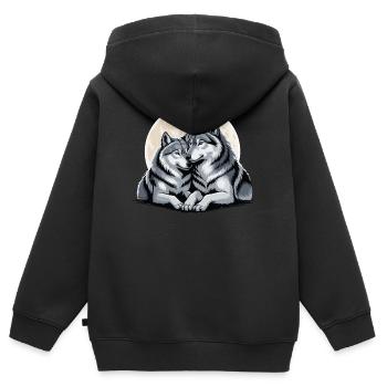 Wolf Paar Liebe Valentinstag - Kinder Premium Organic Zip Hoodie - Schwarz - Hinten - AI Model Kid Male (0cm)