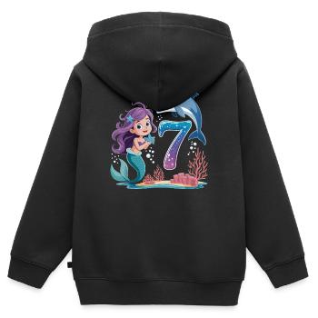 Meerjungfrau 7. Geburtstag 7 Jahre - Kinder Premium Organic Zip Hoodie - Schwarz - Hinten - AI Model Kid Male (0cm)