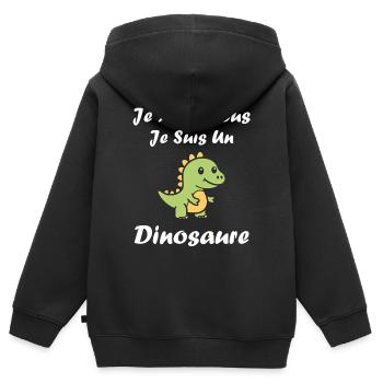 Dino Tendre: Je suis un Dinosaure - Sweat Premium à capuche zippé enfant bio - noir - Dos - AI Model Kid Male (0cm)