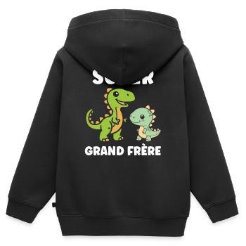 Super Grand Frère Dinosaures - Sweat Premium à capuche zippé enfant bio - noir - Dos - AI Model Kid Male (0cm)