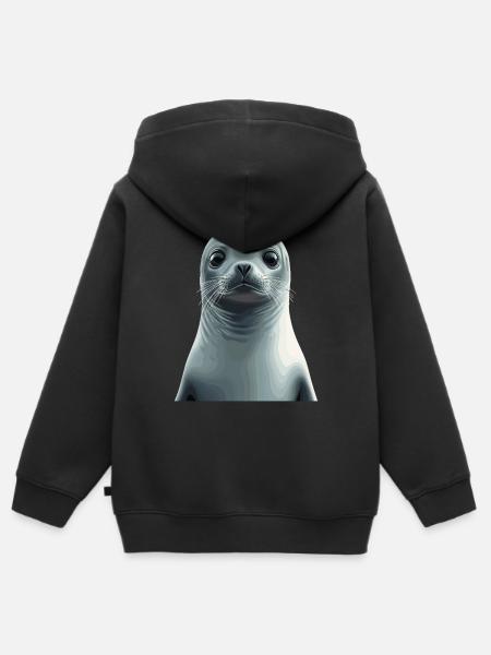 Graustufen Robbenillustration - Kinder Premium Organic Zip Hoodie - Schwarz