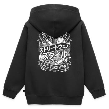 Comprendre le style streetwear - Sweat Premium à capuche zippé enfant bio - noir - Dos - AI Model Kid Male (0cm)