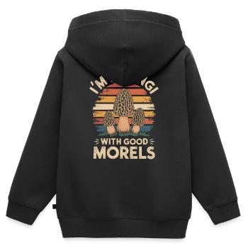 Ich bin ein Pilz mit guten Morcheln - Kinder Premium Organic Zip Hoodie - Schwarz - Hinten - AI Model Kid Male (0cm)