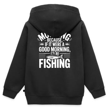 Morgenfisch-Zitat-Abschlag - Kinder Premium Organic Zip Hoodie - Schwarz - Hinten - AI Model Kid Male (0cm)