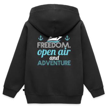 Freedom Open Air Abenteuer - Kinder Premium Organic Zip Hoodie - Schwarz - Hinten - AI Model Kid Male (0cm)