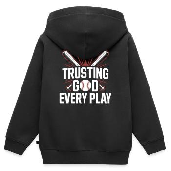 Joueur de baseball chrétien Bible Foi Jésus-Christ - Sweat Premium à capuche zippé enfant bio - noir - Dos - AI Model Kid Male (0cm)