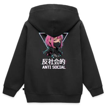 Antisoziales Japanisches Vaporwave Anime Mädchen - Kinder Premium Organic Zip Hoodie - Schwarz - Hinten - AI Model Kid Male (0cm)
