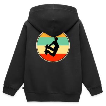 Skateboard rétro Sunset style années 80 - Sweat Premium à capuche zippé enfant bio - noir - Dos - AI Model Kid Male (0cm)