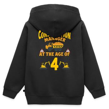 Fête de construction 4e anniversaire Camion de 4 ans - Sweat Premium à capuche zippé enfant bio - noir - Dos - AI Model Kid Male (0cm)