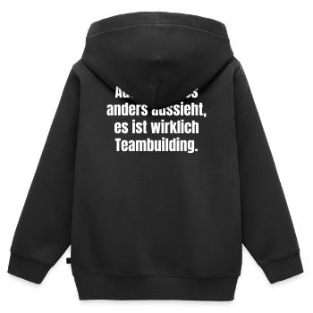 Malgré les apparences : Diction de cohésion d’équipe - Sweat Premium à capuche zippé enfant bio - noir - Dos - AI Model Kid Male (0cm)