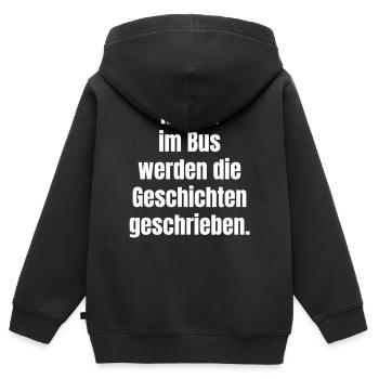 Hinten im Bus Geschichten geschrieben - Kinder Premium Organic Zip Hoodie - Schwarz - Hinten - AI Model Kid Male (0cm)