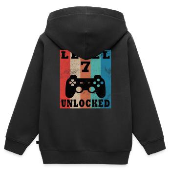 Manette rétro débloquée niveau 7 - Sweat Premium à capuche zippé enfant bio - noir - Dos - AI Model Kid Male (0cm)