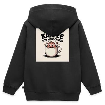 Dessin animé Coffee Before Being Human - Sweat Premium à capuche zippé enfant bio - noir - Dos - AI Model Kid Male (0cm)