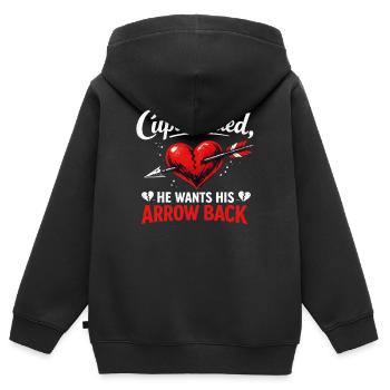 Amor hat angerufen, er will seinen Pfeil zurück, flirtender Witz - Kinder Premium Organic Zip Hoodie - Schwarz - Hinten - AI Model Kid Male (0cm)