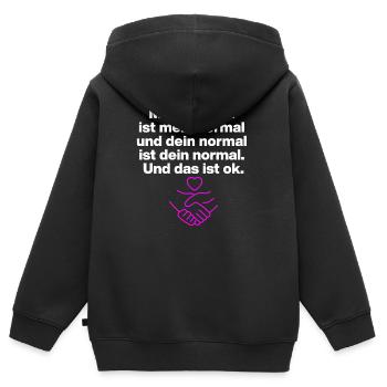 MON NORMAL EST MON NORMAL, LE TIEN VA BIEN ✌️ - Sweat Premium à capuche zippé enfant bio - noir - Dos - AI Model Kid Male (0cm)