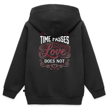 Le temps passe, l’amour ne passe pas - la Saint-Valentin - Sweat Premium à capuche zippé enfant bio - noir - Dos - AI Model Kid Male (0cm)
