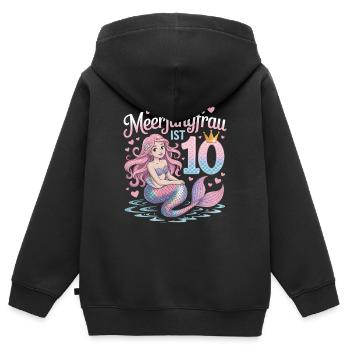 Cette sirène a 10 ans de fille 10 ans - Sweat Premium à capuche zippé enfant bio - noir - Dos - AI Model Kid Male (0cm)
