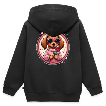 Dackel teckel teckel tekel - Sweat Premium à capuche zippé enfant bio - noir - Dos - AI Model Kid Male (0cm)